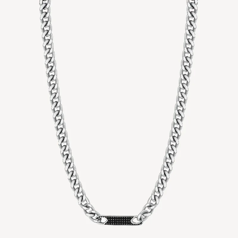 Enamel Bar Curb Necklace in Stainless Steel