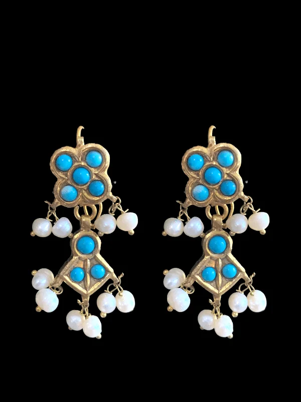 DER215 feroza earrings  with fresh water pearls ( SHIPS IN 4 WEEKS)