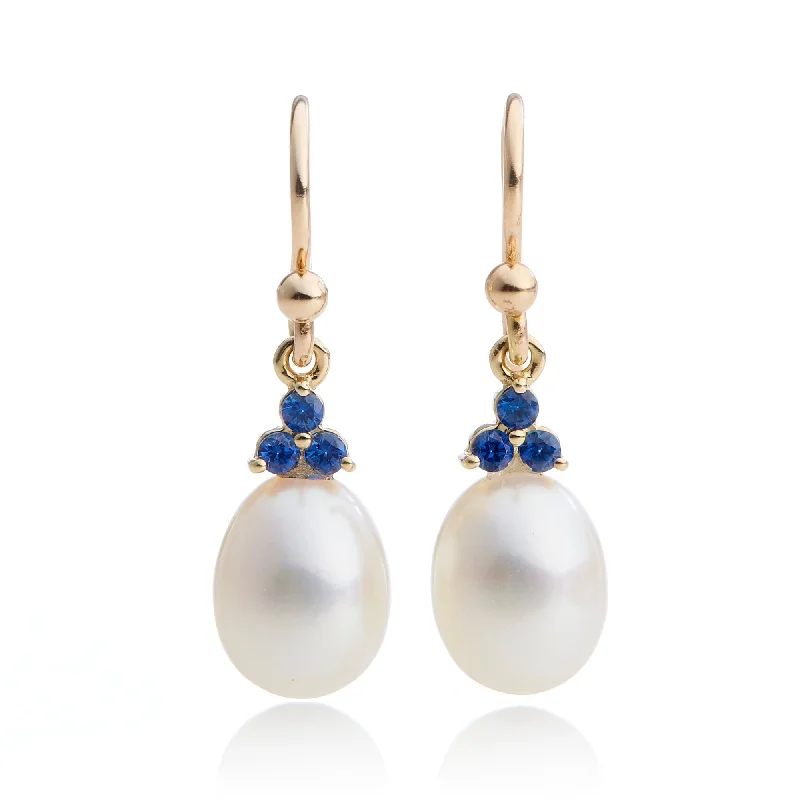 Madison Drop Earrings in Pearls & Sapphires