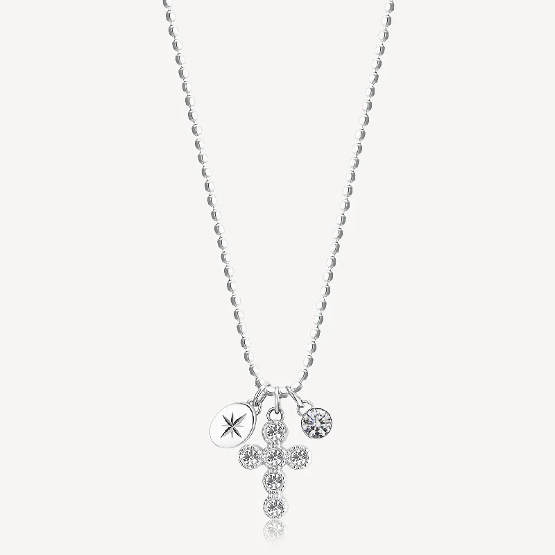 Cross Crystal Charm Necklace in Stainless Steel