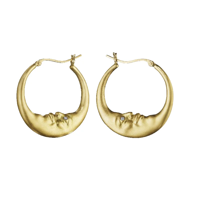 Small Crescent Moonface Hoop Earrings