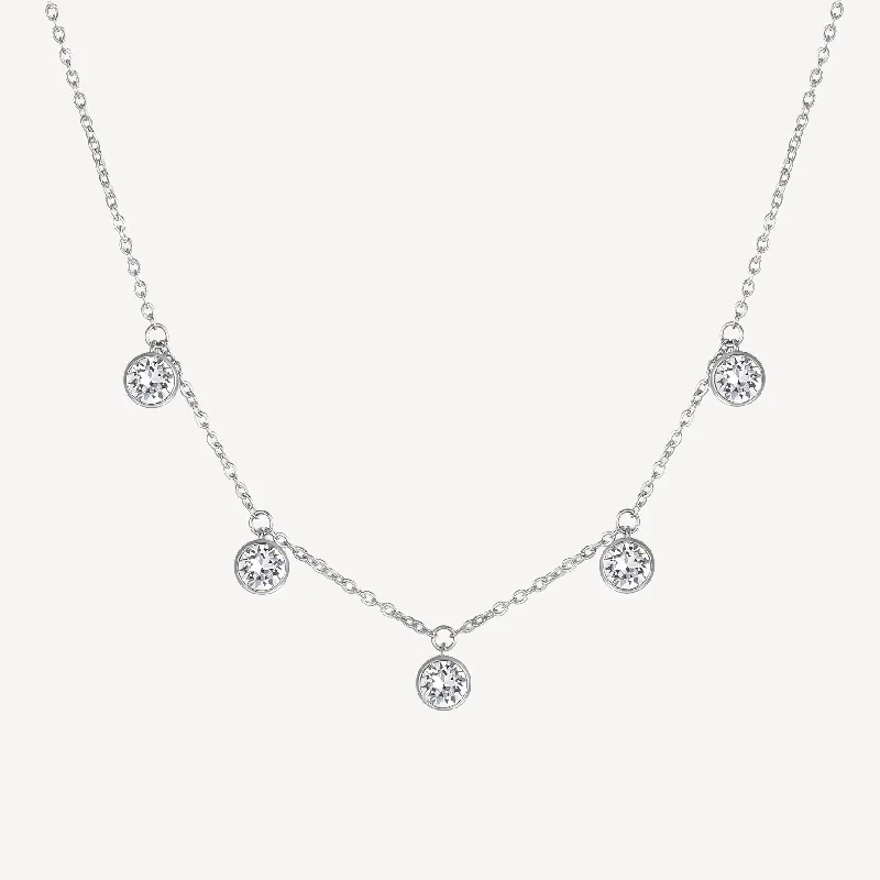 Multi-Station Crystal Drop Necklace in Stainless Steel