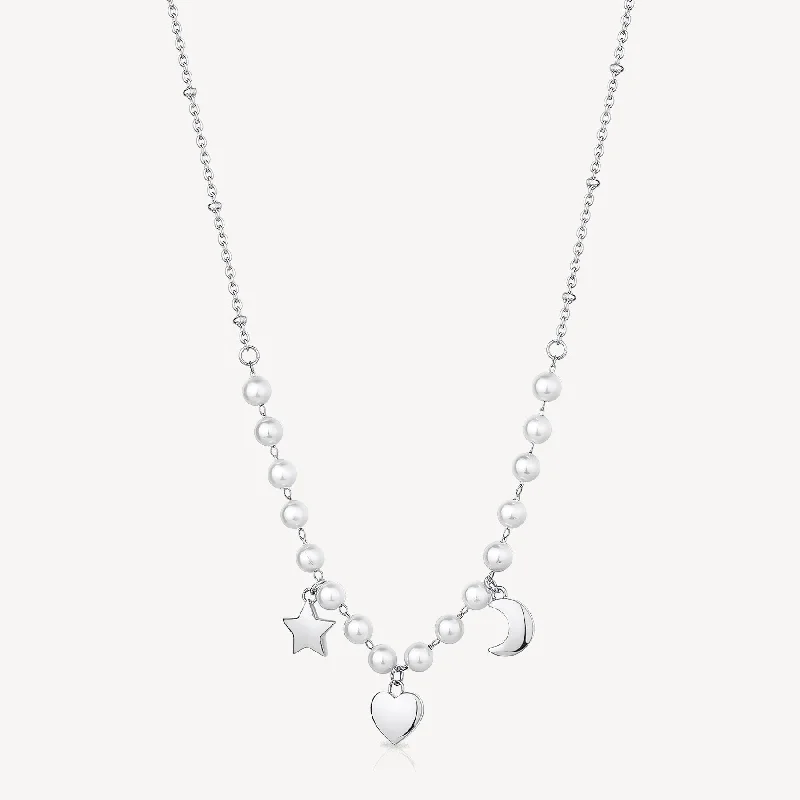 Celestial Shell Pearl Necklace in Stainless Steel