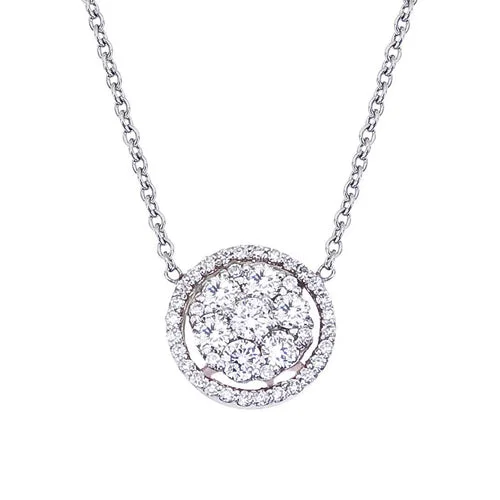 Diamond Pave Disc Necklace in 14K White Gold