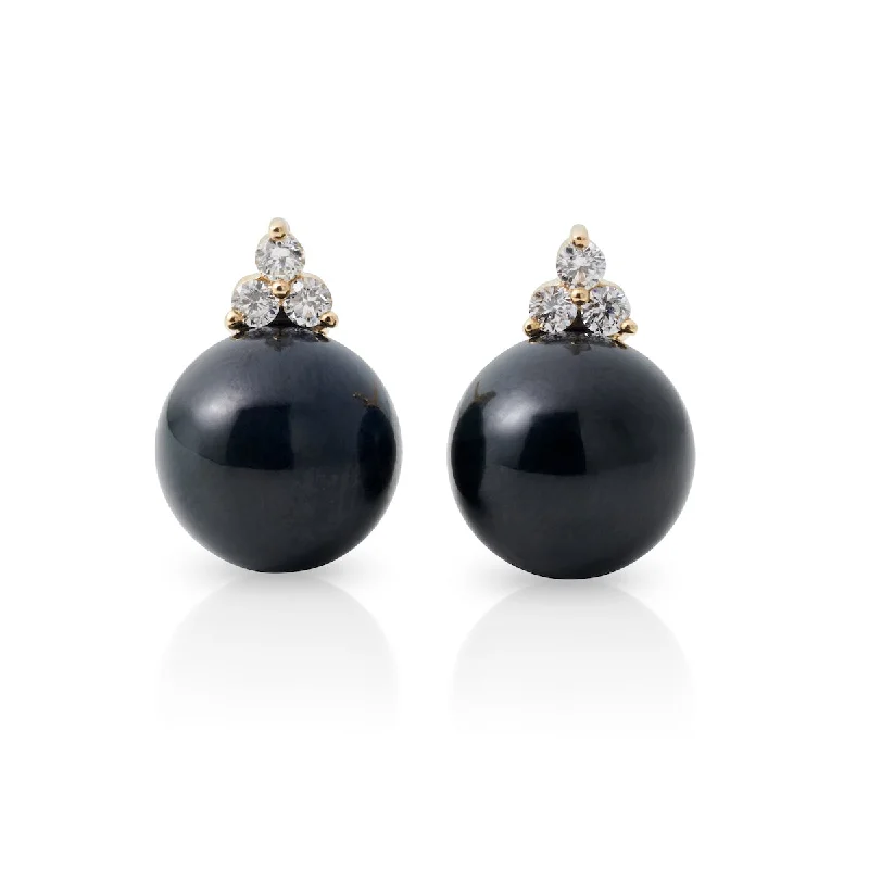 Madison Earrings in Black Jade & Diamonds