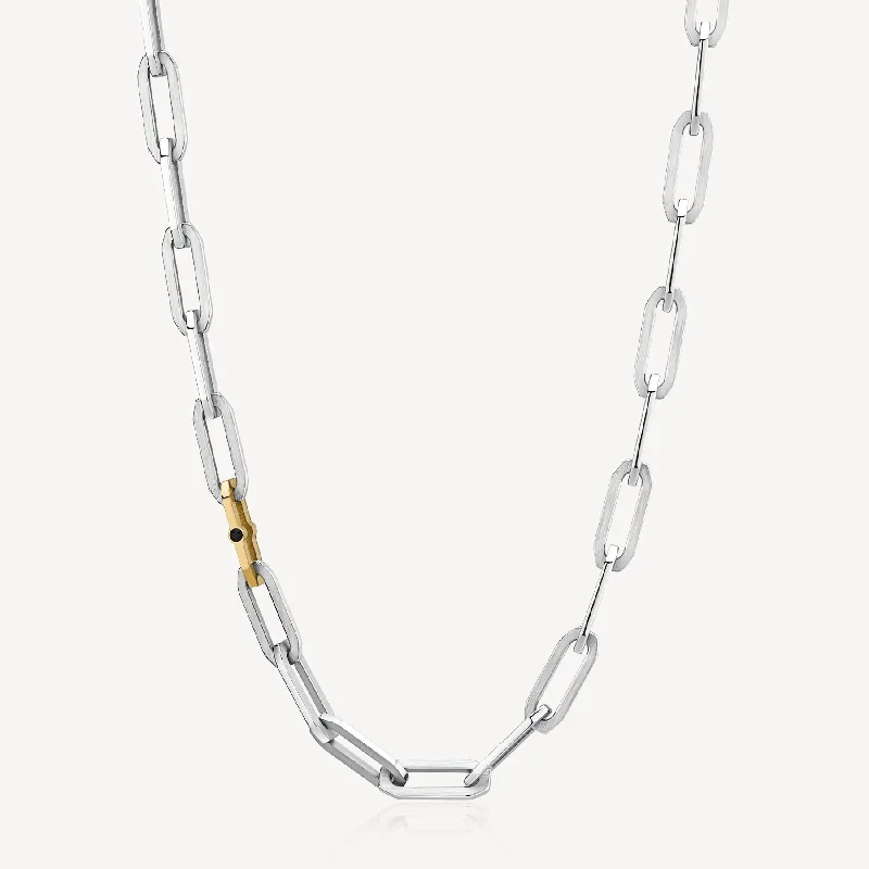 Crystal Accented Chain Link Necklace in Stainless Steel