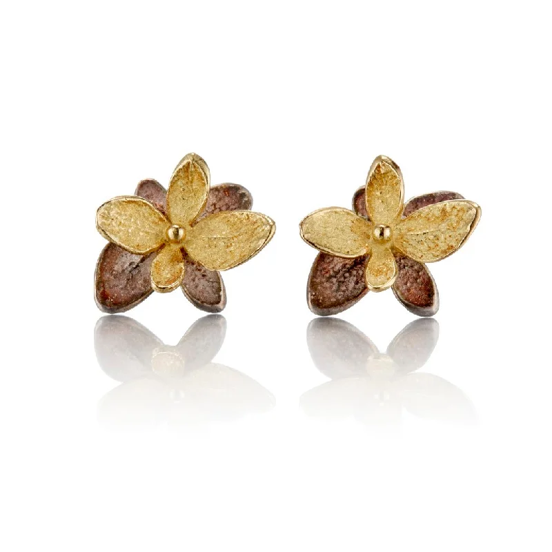 Gold & Silver Twin Baby Hydrangea Stud Earrings