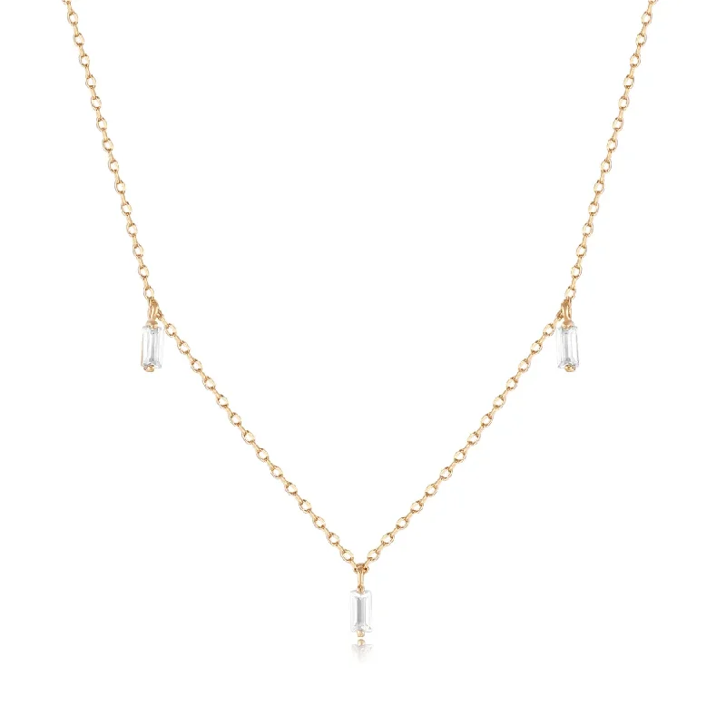 Floating Triple Baguette White Sapphire Necklace