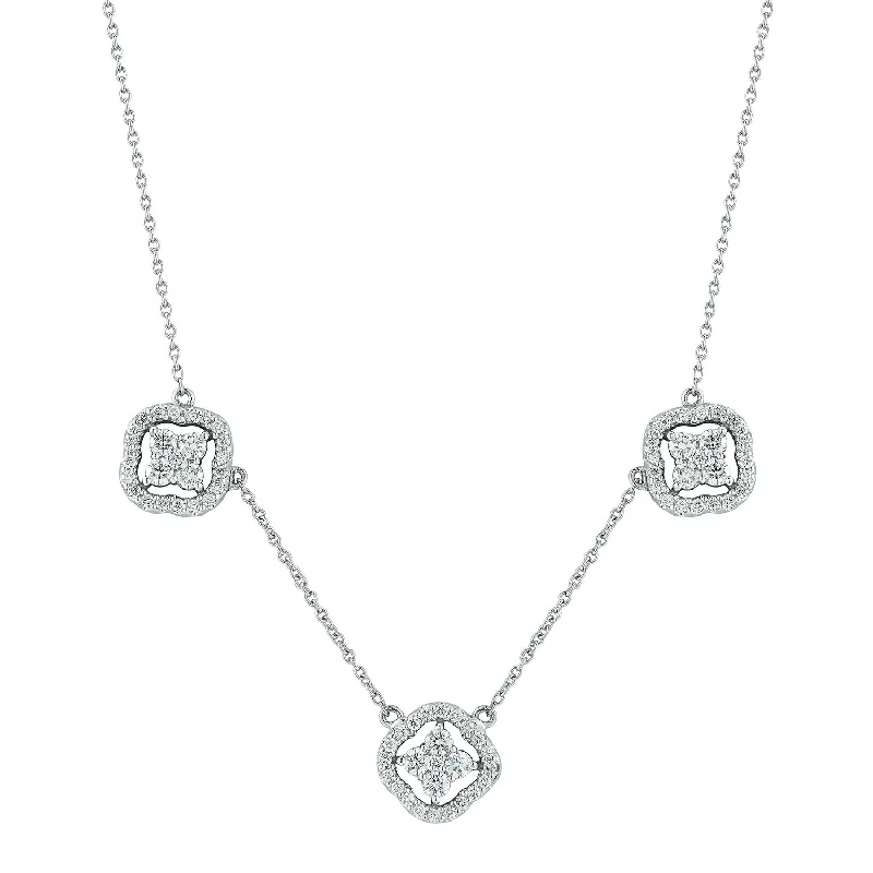 Diamond Floral Station Necklace in 14K White Gold