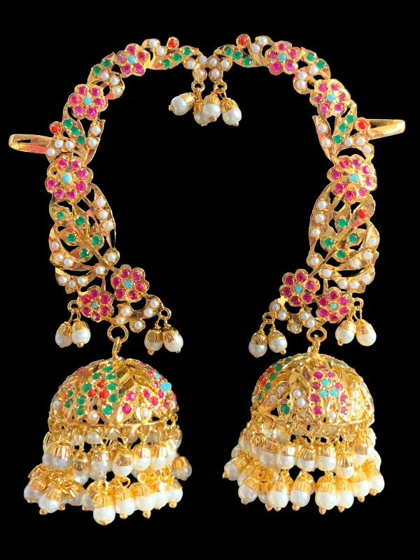 DER316 jadau kaanphool earrings in Navratan / multicolor  ( SHIPS IN 4 WEEKS )