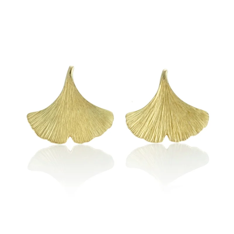 Brushed Gold Ginkgo Leaf Stud Earrings