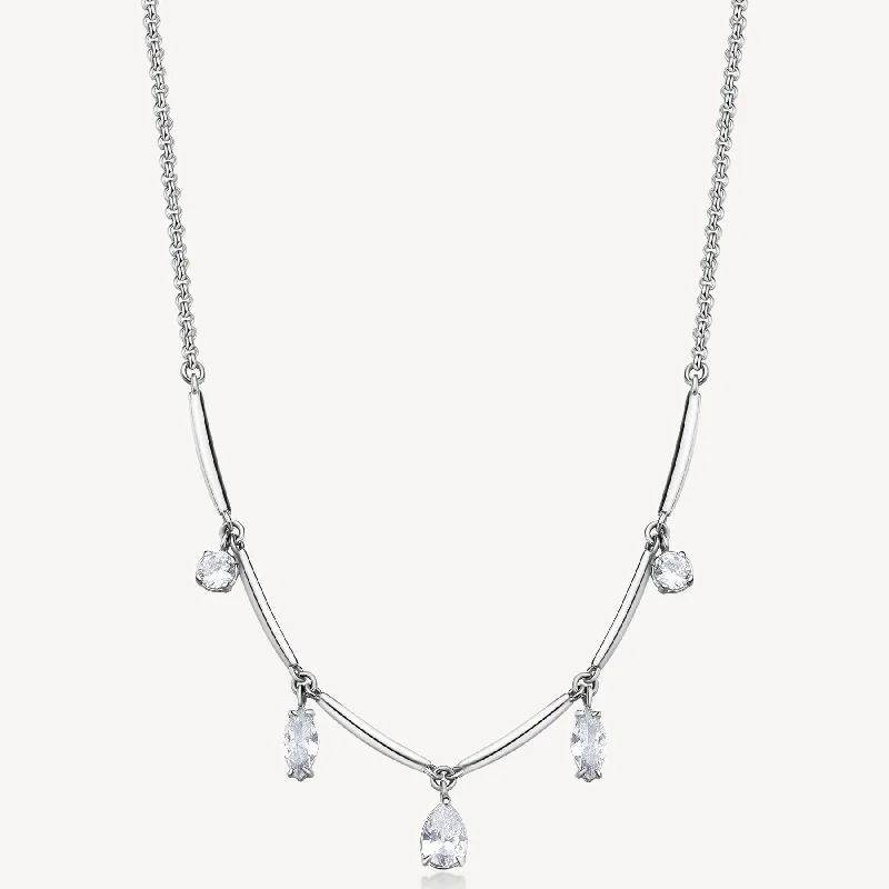 Five-Stone Cubic Zirconia Station Necklace in Stainless Steel