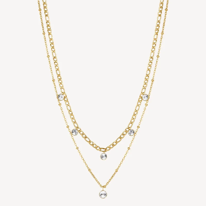 Double Layer Chain Crystal Necklace in Gold Plated Stainless Steel