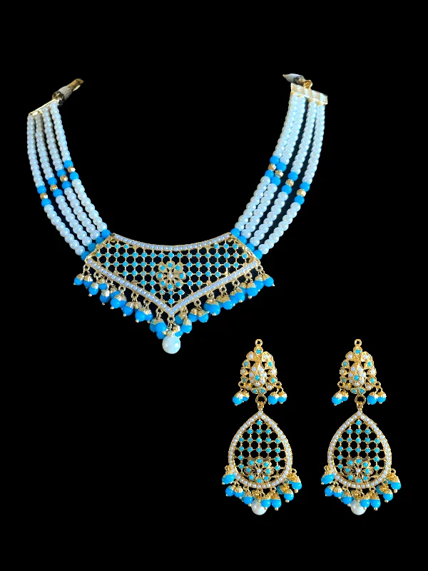 NS319 punjabi Jadau necklace with earrings in turquoise   (READY TO SHIP)