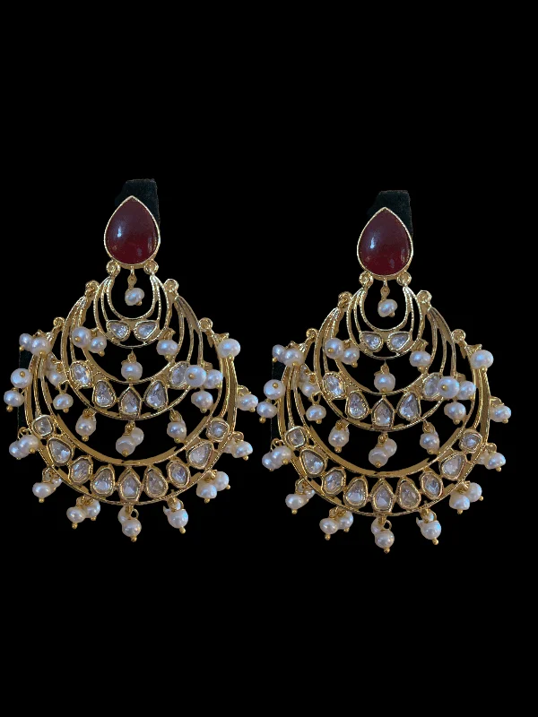 DER71 Tahira cz earrings in fresh water pearls - RUBY  ( READY TO SHIP)