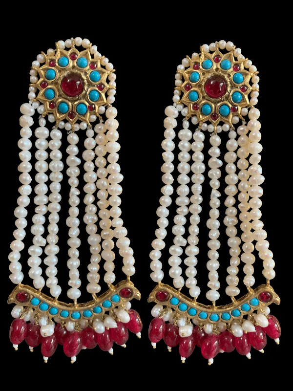 DER213 Ruby feroza gold plated jhoomar earrings , Indian jewellery