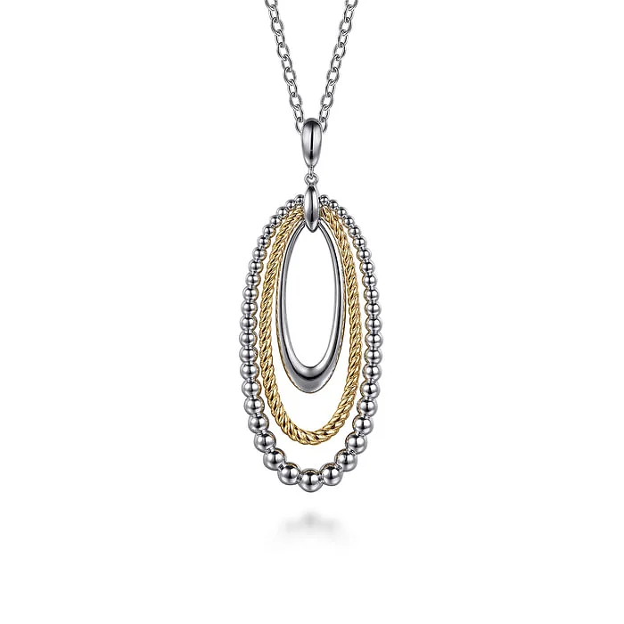 Multi-Row Oval Pendant Necklace in 14K Yellow Gold & Sterling Silver