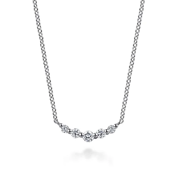 White Sapphire Bar Necklace in 14K White Gold