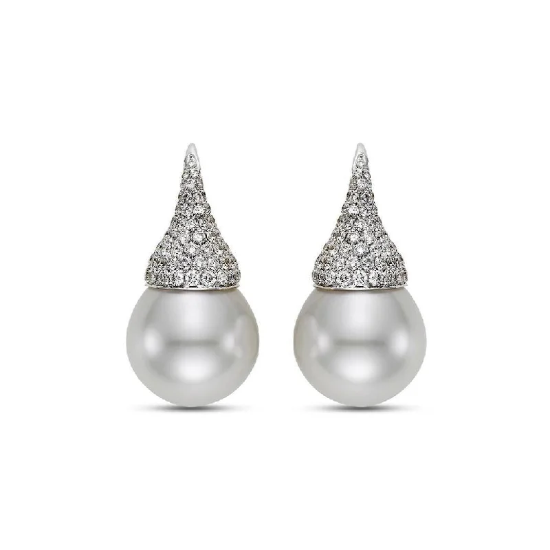 South Sea Pearl & Pavé Diamond Kiss Earrings