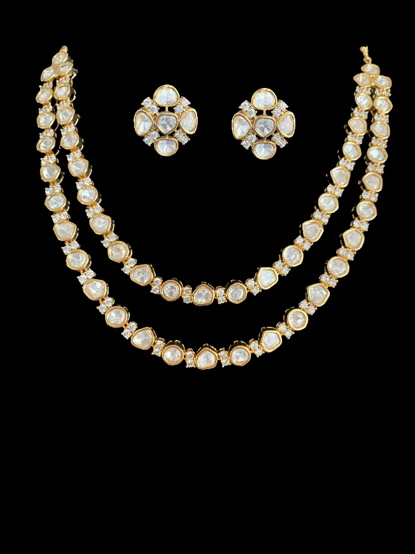 NS107 Uncut high quality cz polki style necklace with earrings ( SHIPS IN 4 WEEKS )