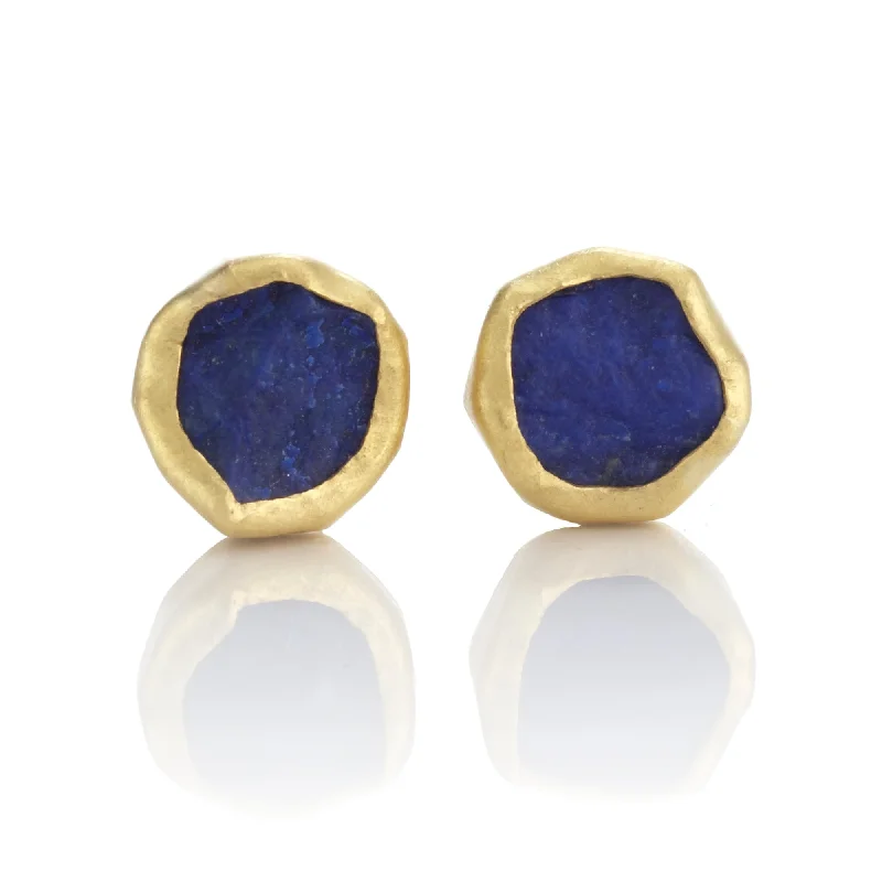 Tiny Lapis Rough-Cut Earrings