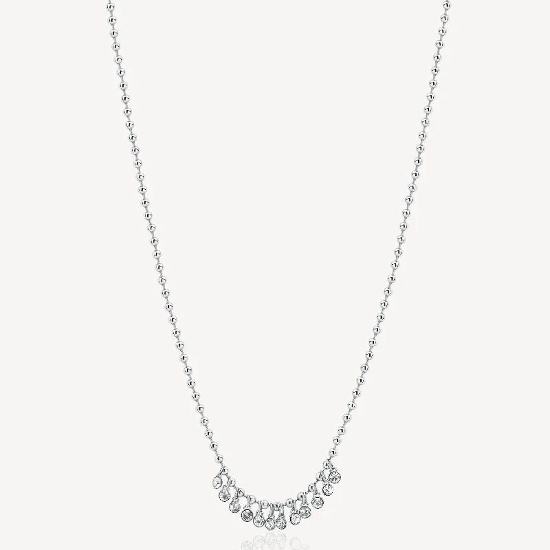 Crystal Beaded Bib Drop Necklace in Stainless Steel