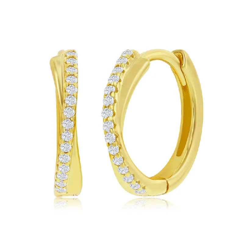 Yellow ""X" Design CZ Huggie Hoop Earrings