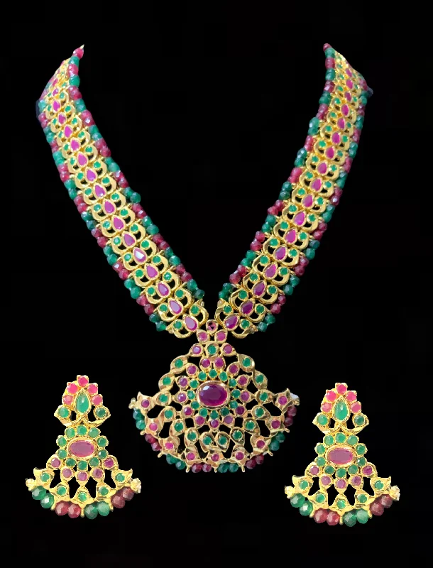 NS108  Ujwala Hyderabadi ruby emerald  necklace set with earrings (READY TO SHIP )