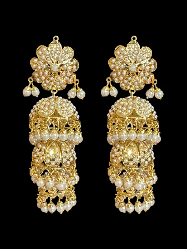 DER506 Mya  gold plated jhumka earrings - pearls  ( SHIPS IN 4 WEEKS )