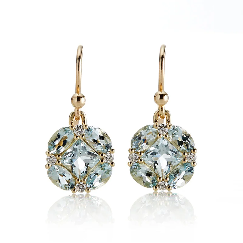 Quadrille Drop Earrings in Aquamarine & Diamonds