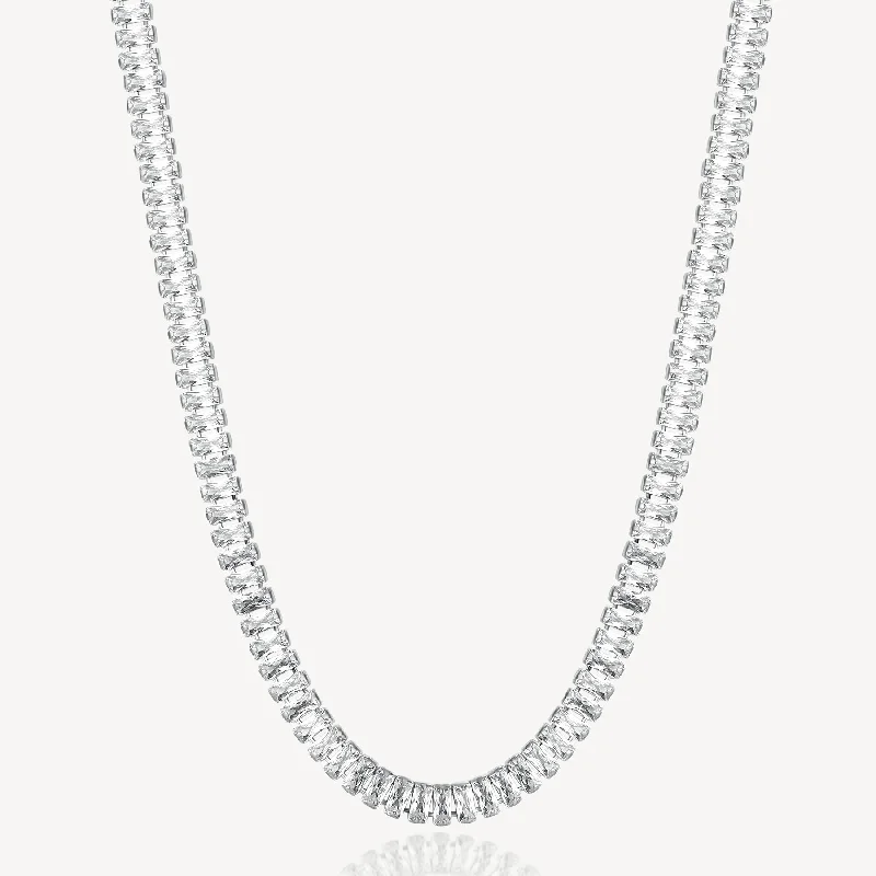 Baguette Cubic Zirconia Tennis Necklace in Stainless Steel