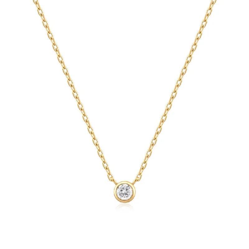 Bezel Solitaire Pendant Necklace in Gold Plated Sterling Silver