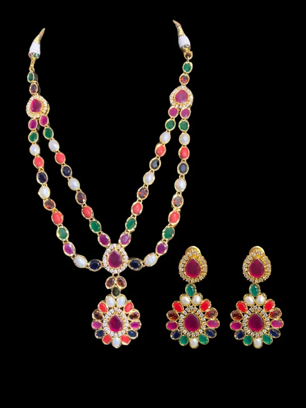 NS362 Farhat Navratan gold plated short necklace with earrings