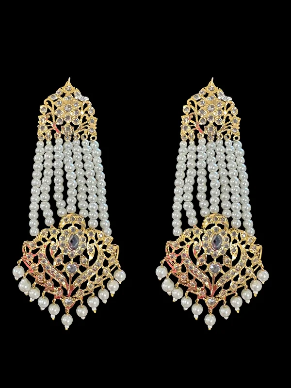 DER529 Ekta Hyderabadi jhoomar earrings - pearls  ( SHIPS IN 4 WEEKS )