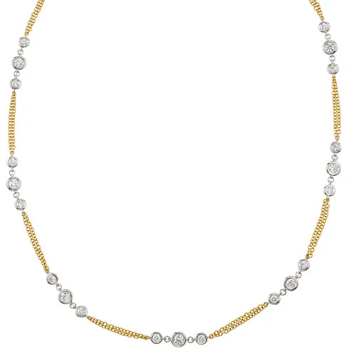 Diamond Station Necklace in 14K Two Tone Gold