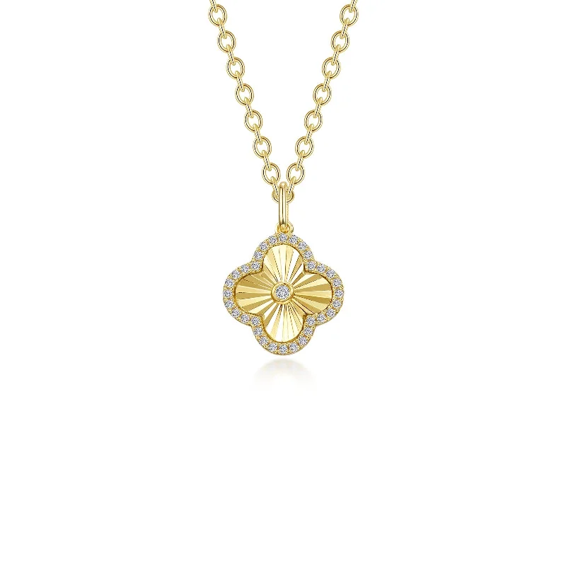 Simulated Diamond Clover Necklace in Gold Plated Sterling Silver