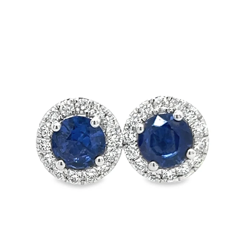 14K White Gold Sapphire & Diamond Stud Earrings