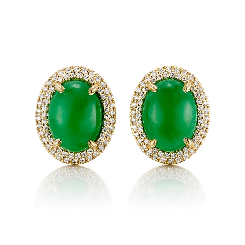 Apple Green Jade Cabochon & Diamond Earrings