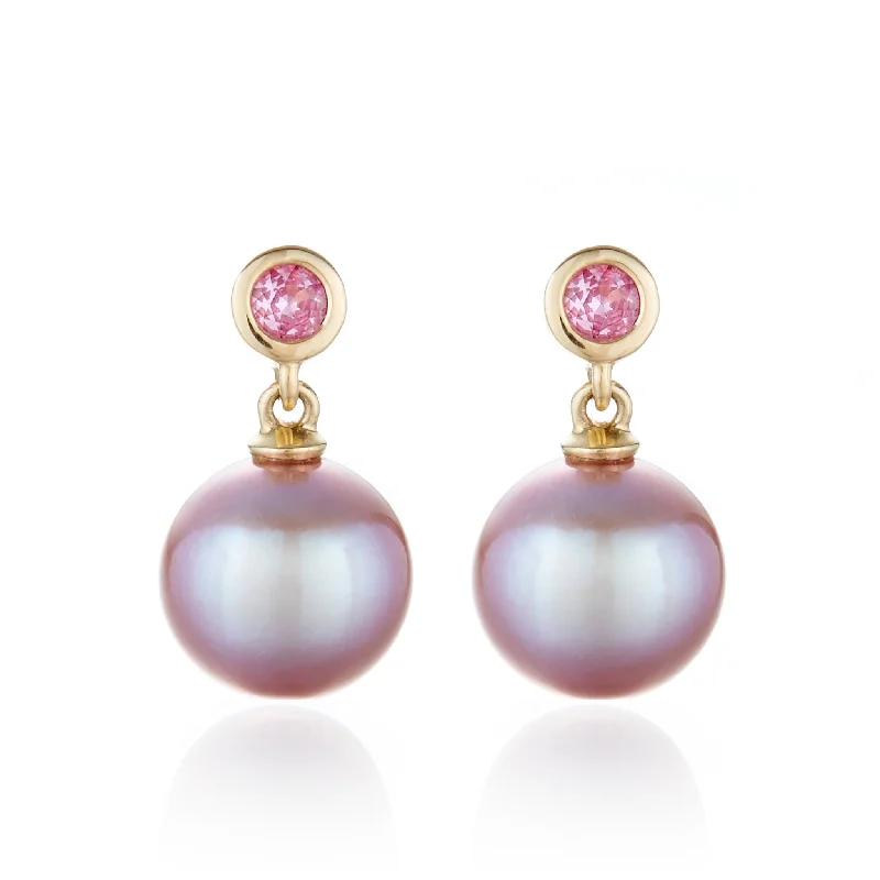 Pink Sapphire & Pink Pearl Drop Earrings